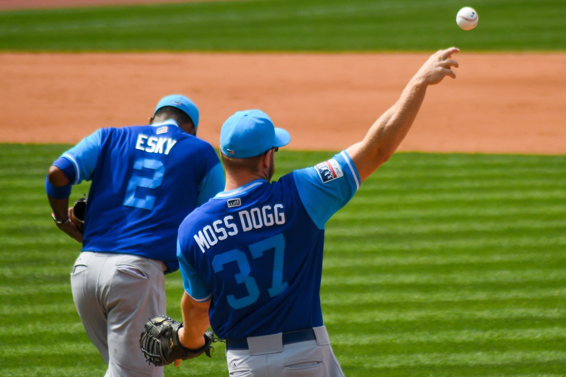 Baseball team in custom game uniforms