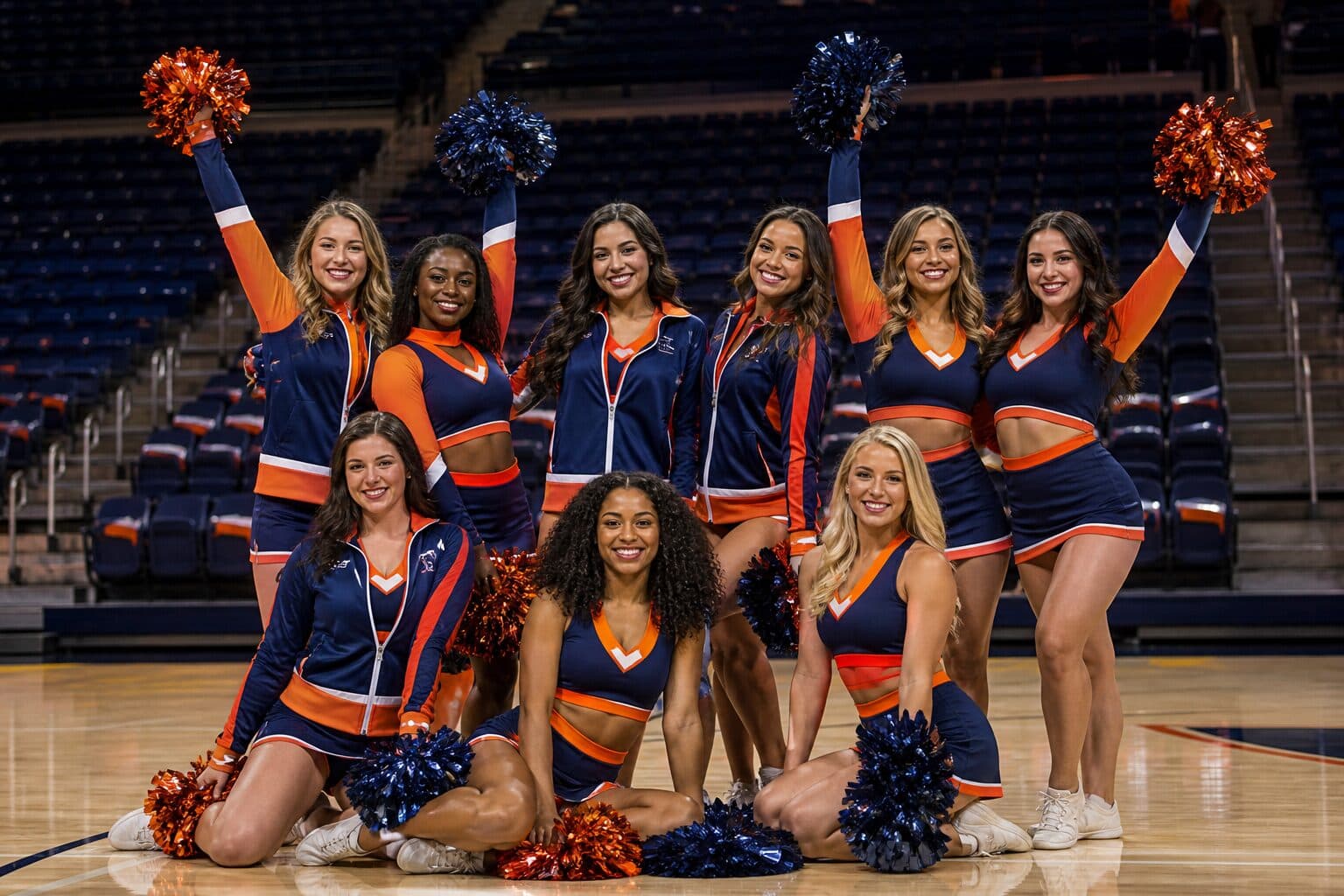 Cheerleaders in matching custom team uniforms