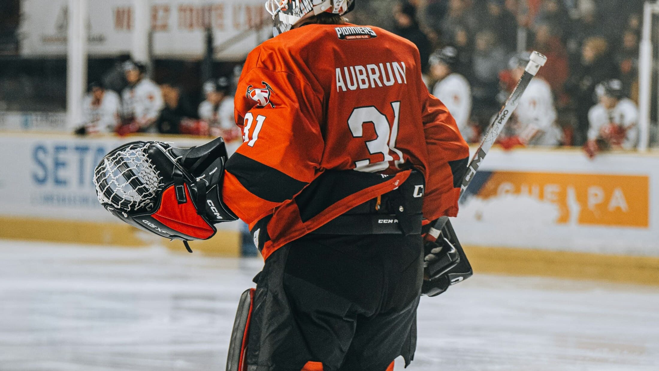 Ice hockey goalie on the rink