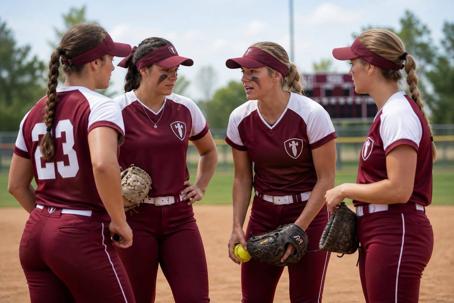 Women's softball players in custom team uniforms